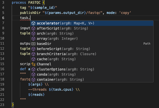 Task-Eigenschaften Auto-Vervollständigung