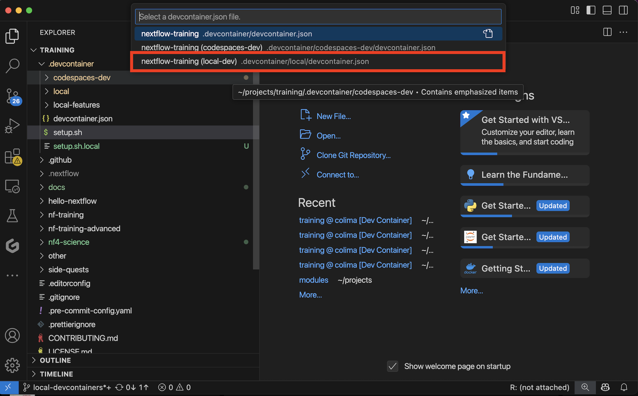 Sélection de la configuration locale