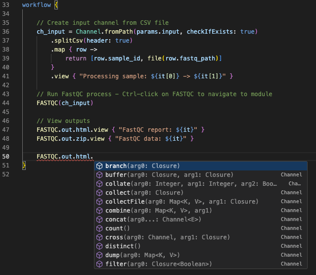 Auto-complétion des opérateurs de canaux