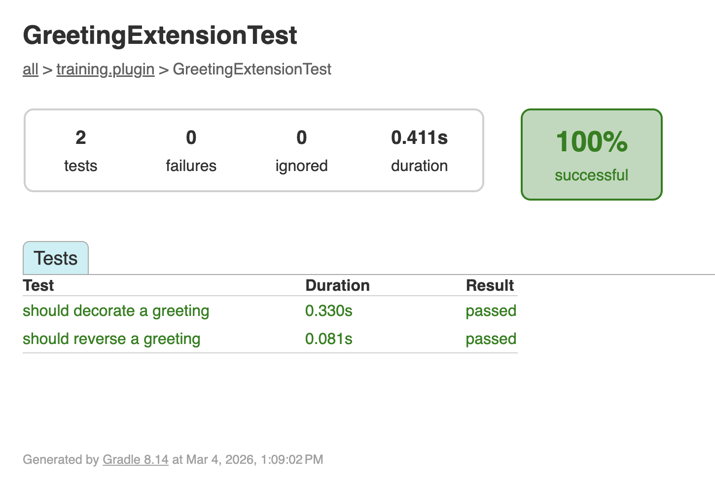 모든 테스트가 통과된 테스트 리포트